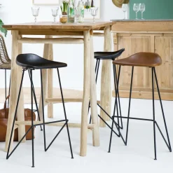 Tabouret de bar en cuir noir Archi