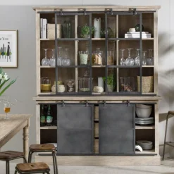 Vaisselier en bois de manguier brossé et métal gris Helsinki