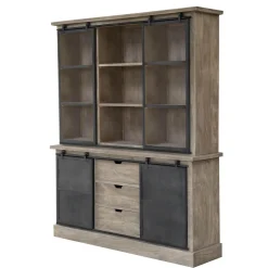 Vaisselier en bois de manguier brossé et métal gris Helsinki