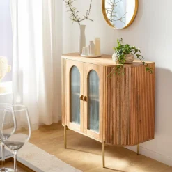 Vitrine arrondie en bois de manguier Maria