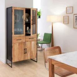 Vitrine en bois d'acacia et métal Bosco