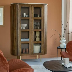 Vitrine en bois de manguier et marbre Sienne