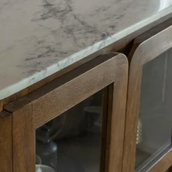 Vitrine en bois de manguier et marbre Sienne